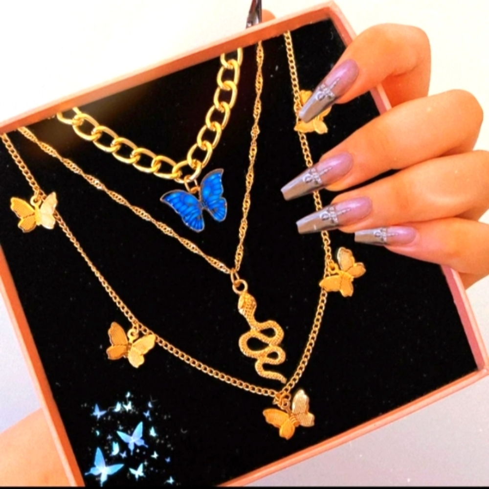 Multilayered butterfly necklace